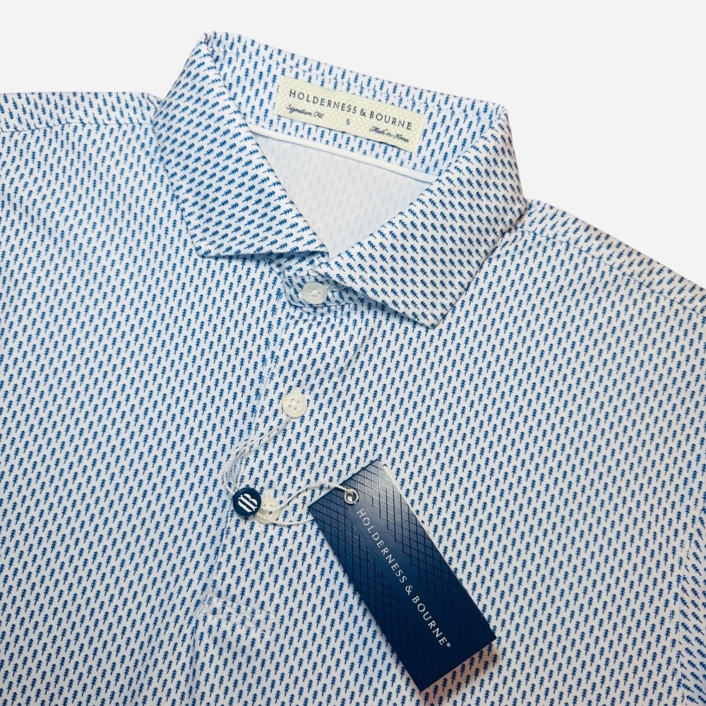 Holderness & Bourne The Forrest Shirt Andover Blue Tree Print Golf Polo Mens S
